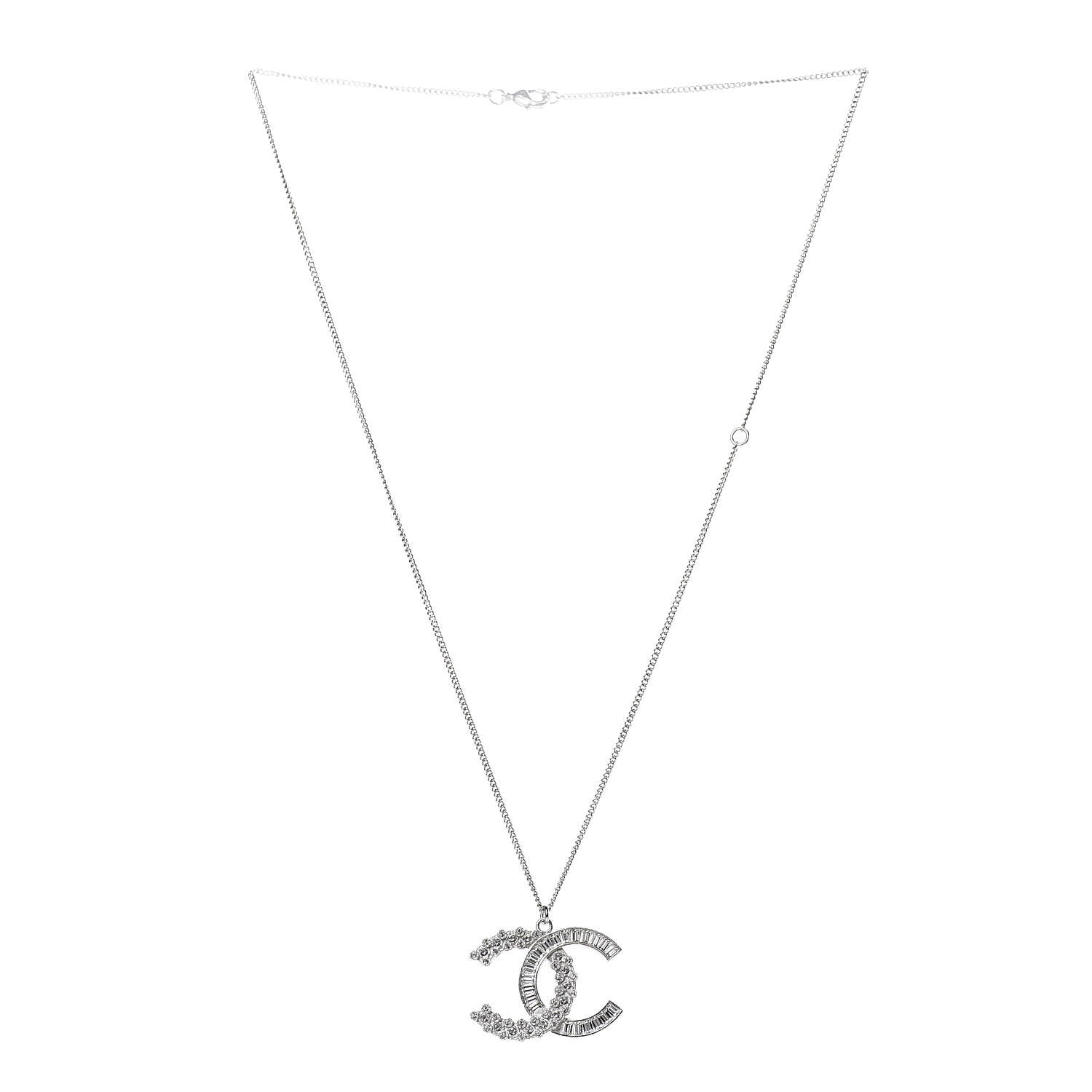 Chanel Baguette Crystal Large CC Necklace Silver 3 of 6