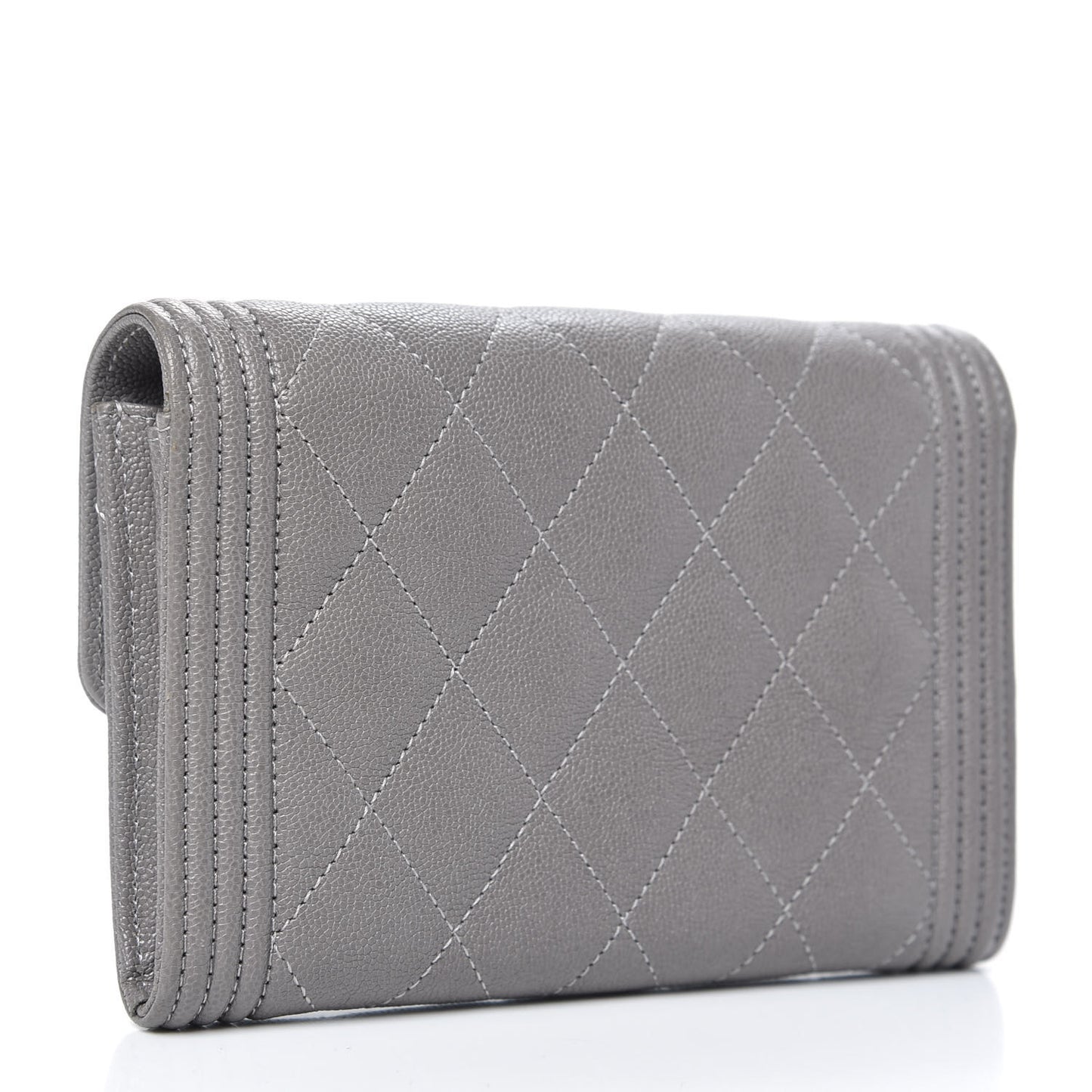 Caviar Quilted Medium Boy Flap Wallet Grey