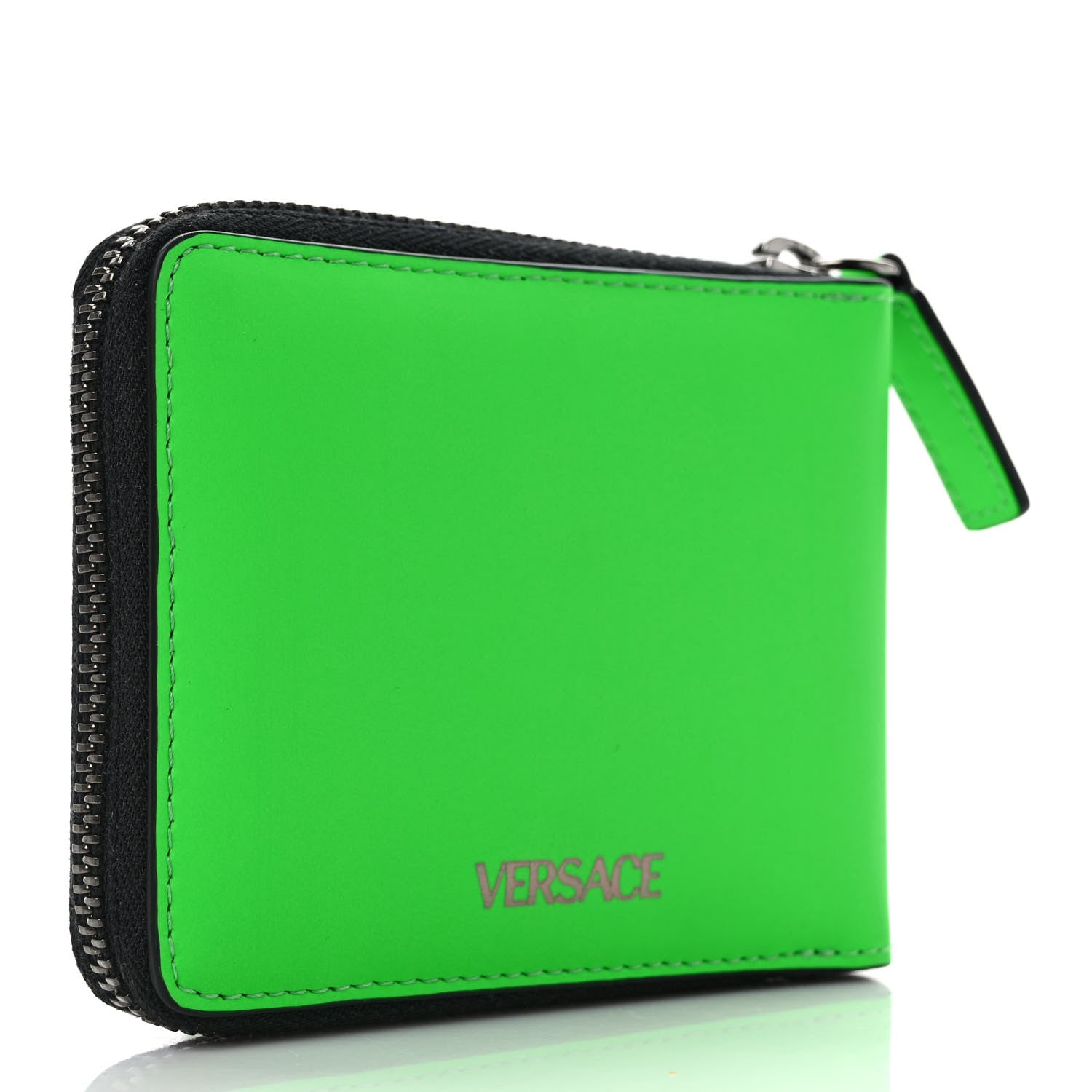 Versace Calfskin Rubber Medusa Biggie Bifold Compact Zip Around Wallet Lime 3 of 7