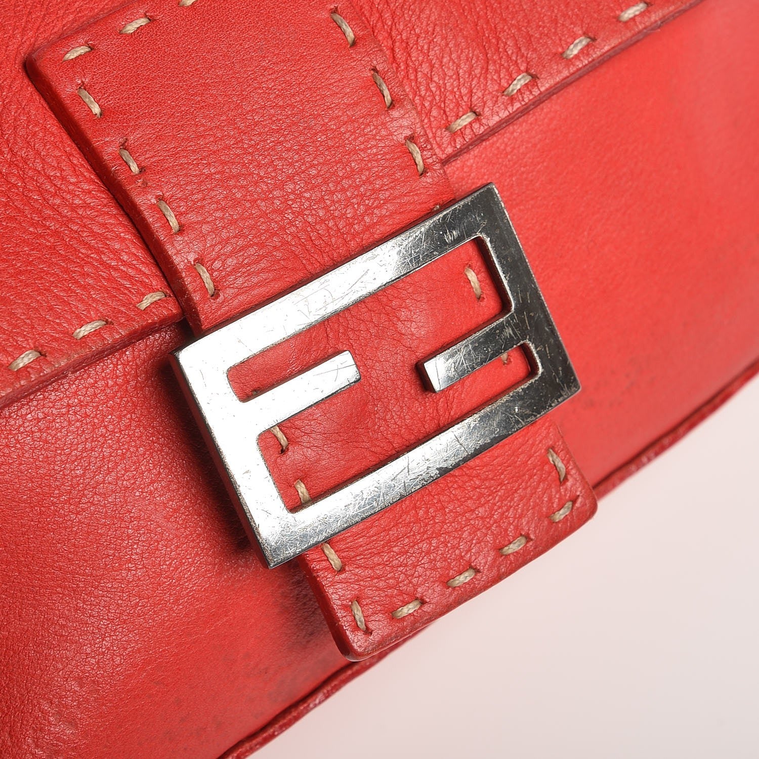 Fendi Calfskin Romano Selleria Forever Mama Baguette Red 10 of 14