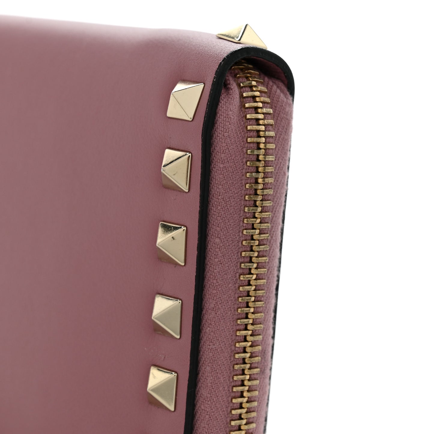 Calfskin Rockstud Zip Around Wallet Lipstick
