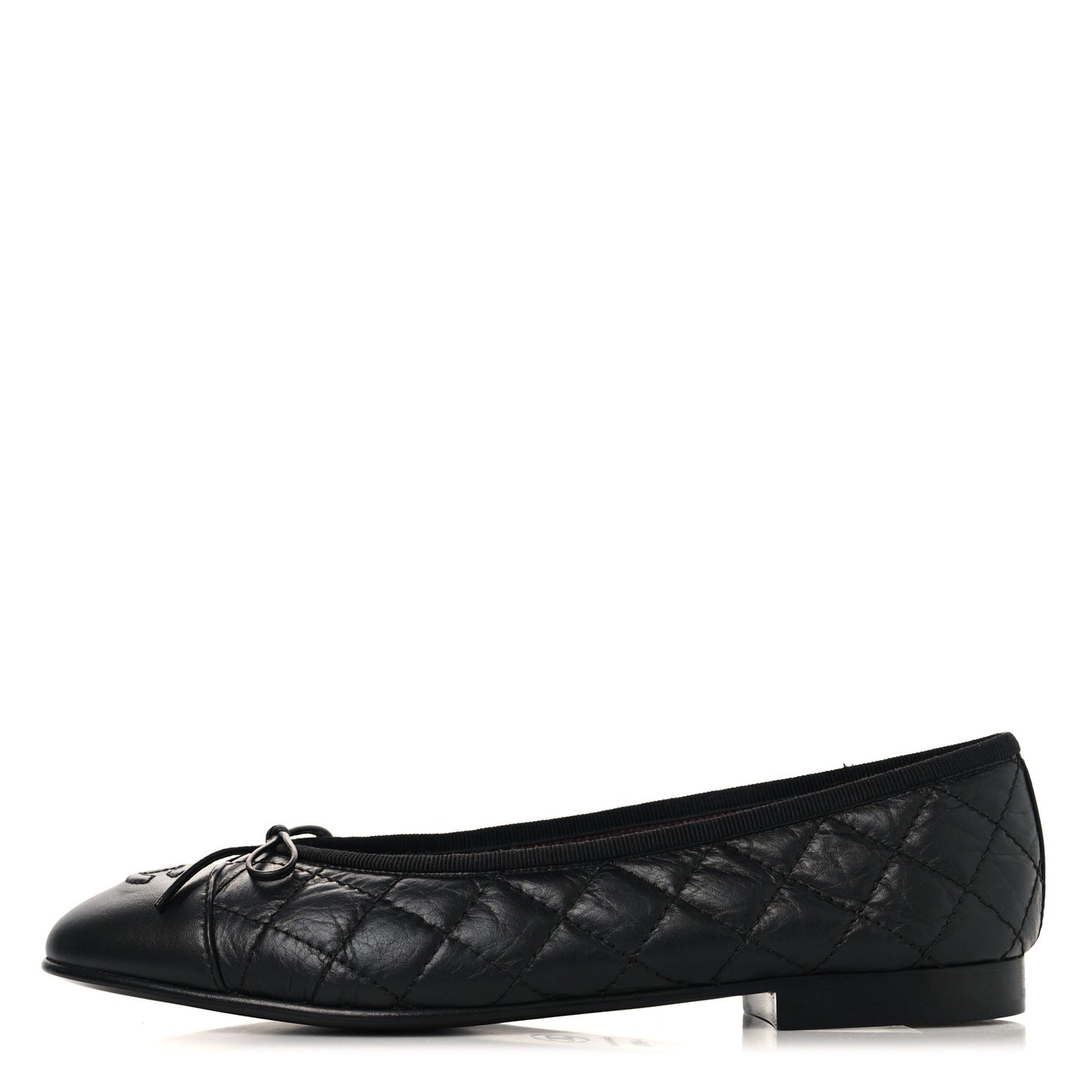 Aged Calfskin Quilted CC Cap Toe Ballerina Flats 38.5 Black