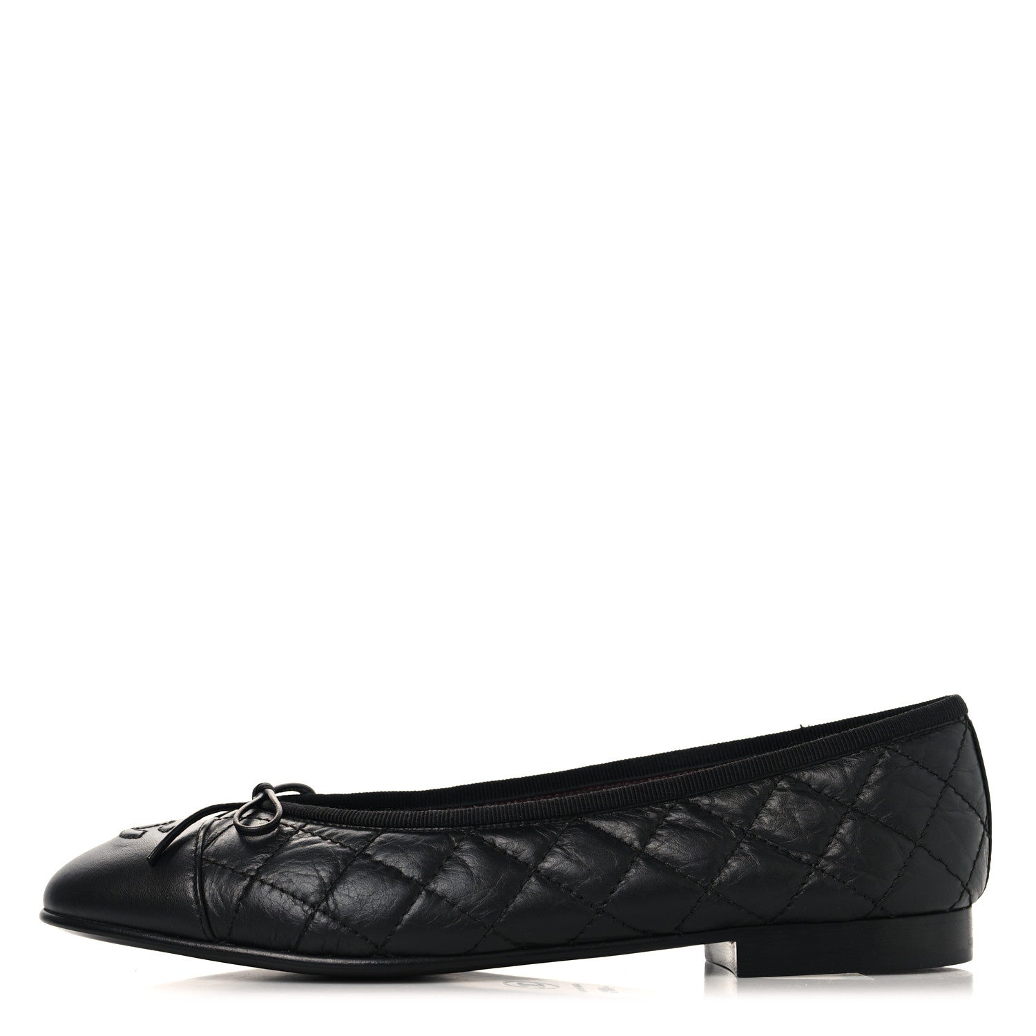 Chanel Aged Calfskin Quilted CC Cap Toe Ballerina Flats 38.5 Black 1 of 10
