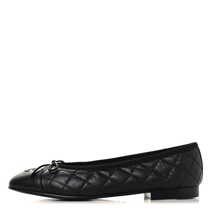 Chanel Aged Calfskin Quilted CC Cap Toe Ballerina Flats 38.5 Black 1 of 10
