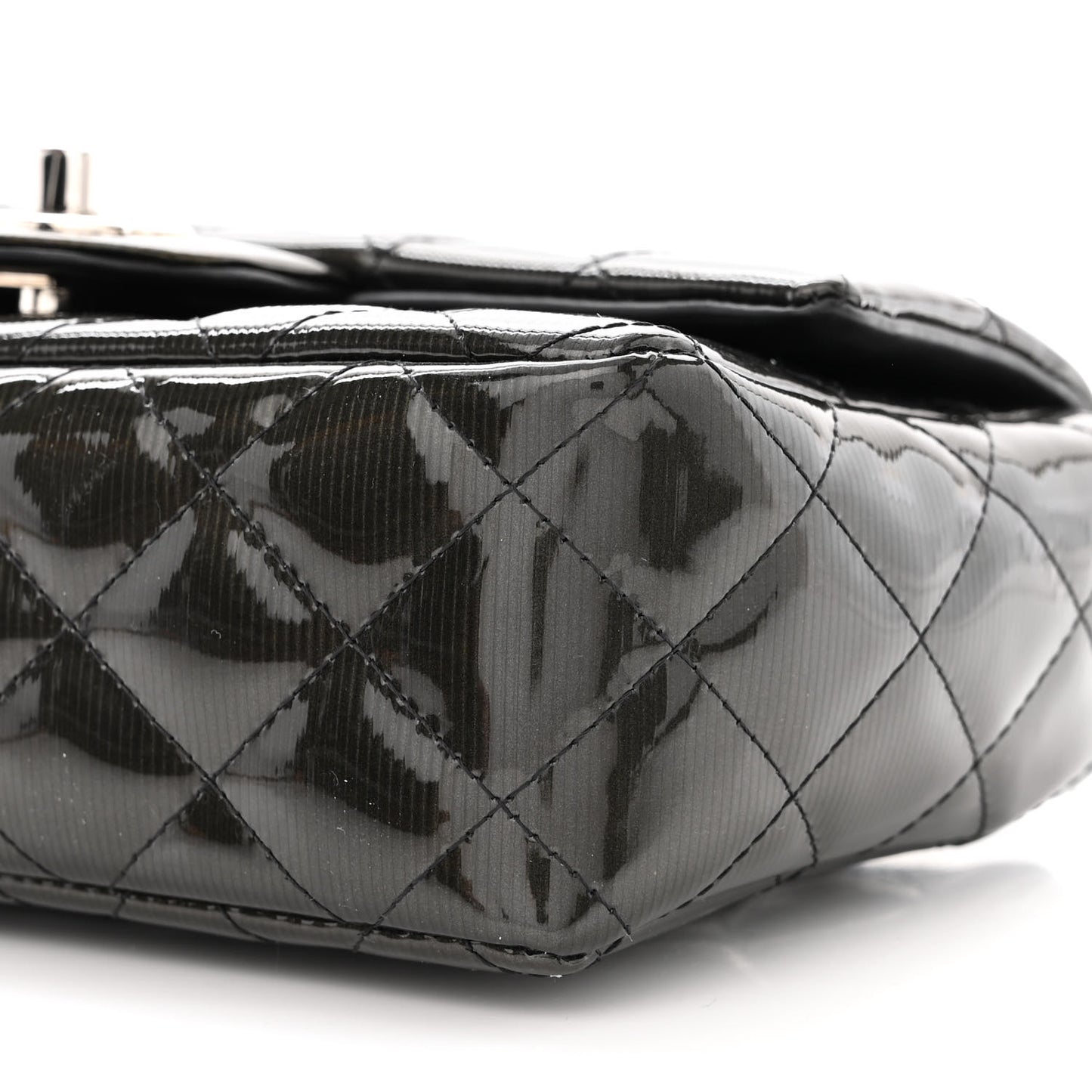 Striated Patent Quilted Mini Rectangular Flap Black