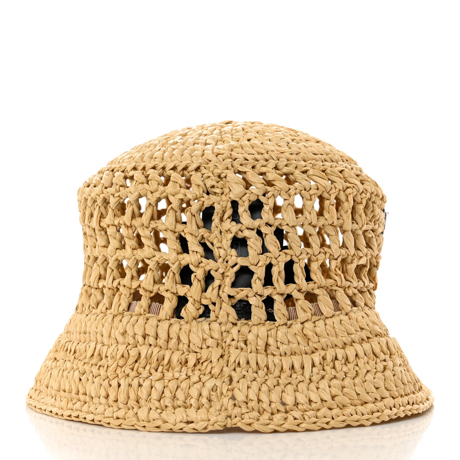 Prada Yarn Raffia Effect Crochet Logo Embroidered Womens Bucket Hat S Naturale 5 of 9