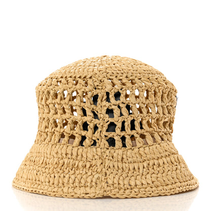 Prada Yarn Raffia Effect Crochet Logo Embroidered Womens Bucket Hat S Naturale 5 of 9