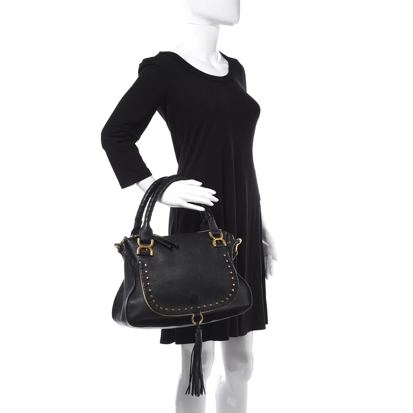 Calfskin Studded Medium Marcie Satchel Black