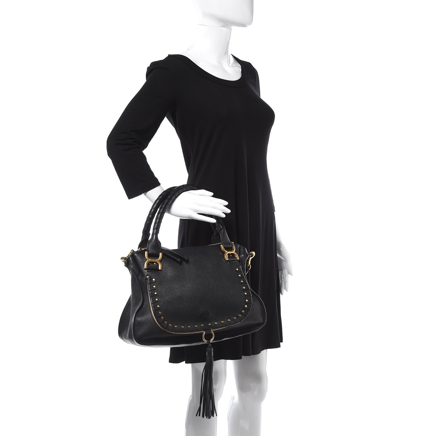 Chloe Calfskin Studded Medium Marcie Satchel Black 2 of 12