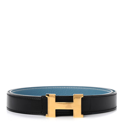 Hermes Box Togo 32mm Constance H Belt Black Blue Jean 1 of 5