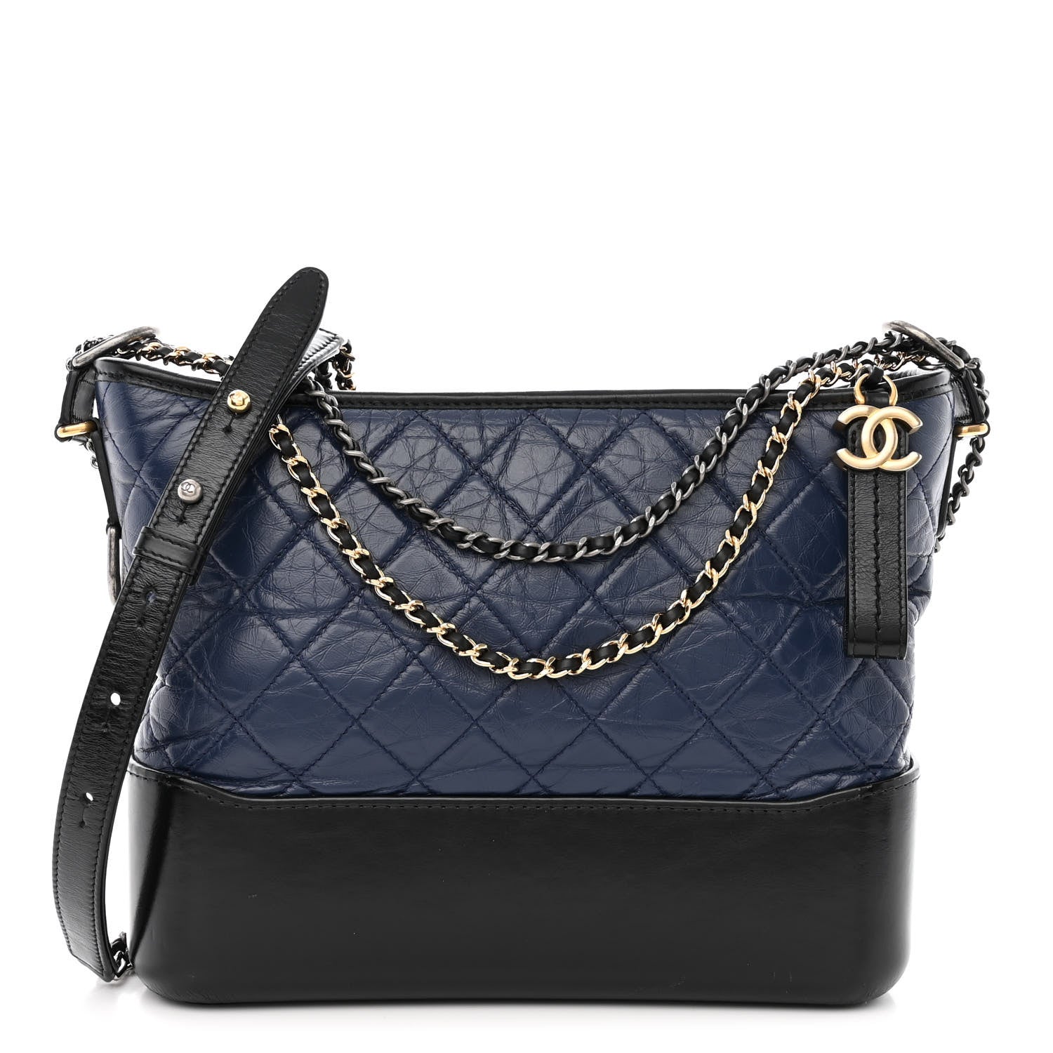 Chanel Aged Calfskin Quilted Medium Gabrielle Hobo Navy Black 1 of 13