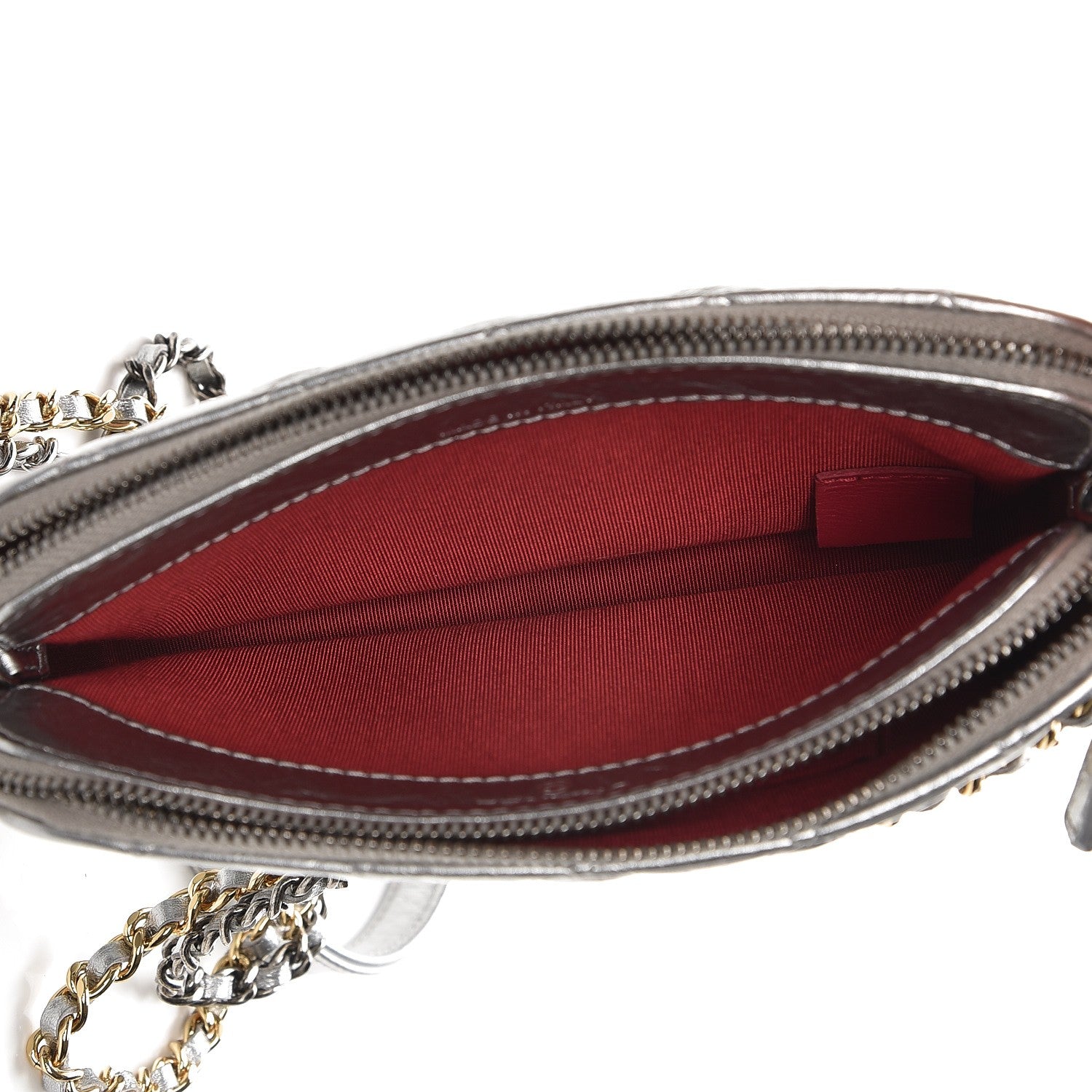 Chanel Metallic Lambskin Calfskin Quilted Small Gabrielle Clutch With Chain Silver 5 of 9