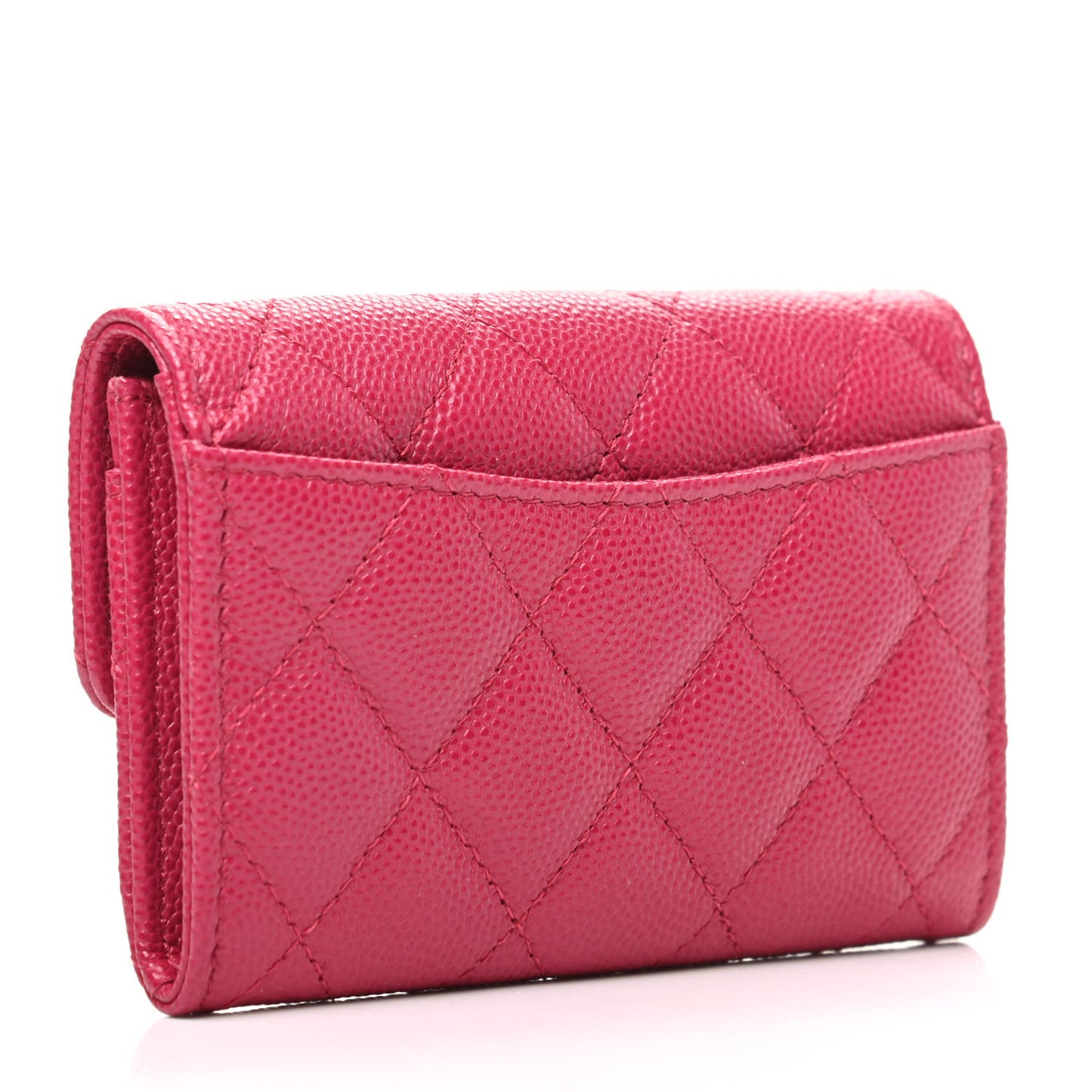 Caviar Quilted Flap Card Holder Wallet Pink