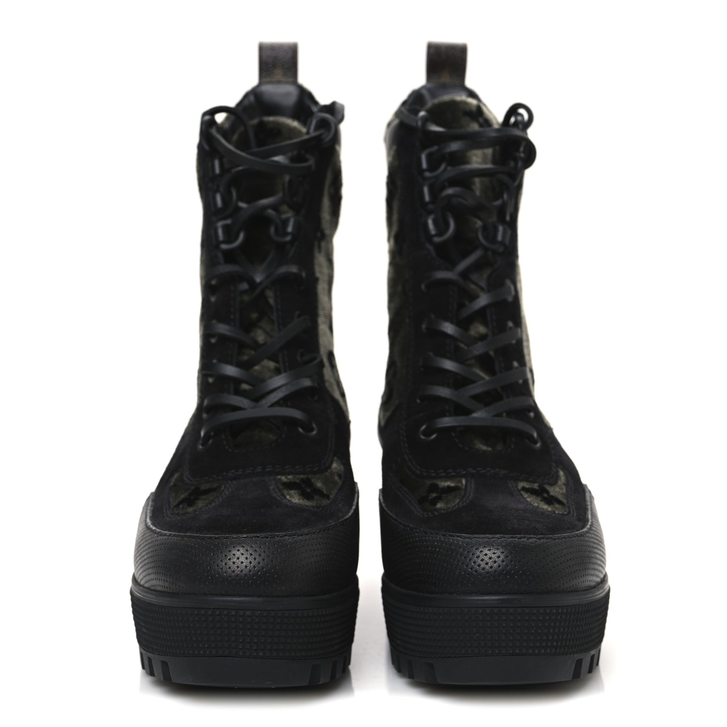 Velvet Calfskin Monogram Laureate Platform Desert Boots 39 Black Green