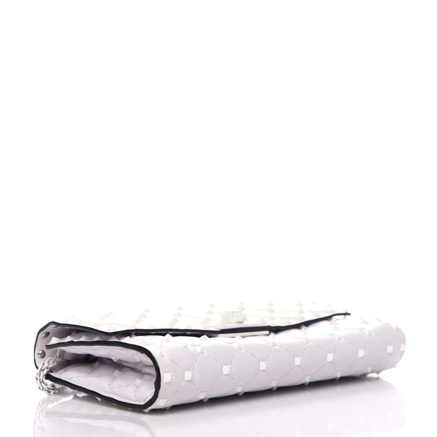 Lambskin Free Rockstud Spike Wallet on Chain Optic White