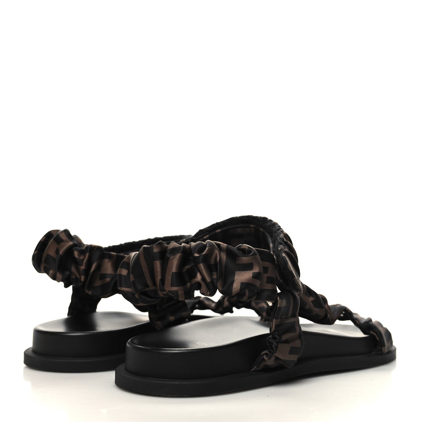 Satin FF Ruched Sandals 41 Tobacco Black