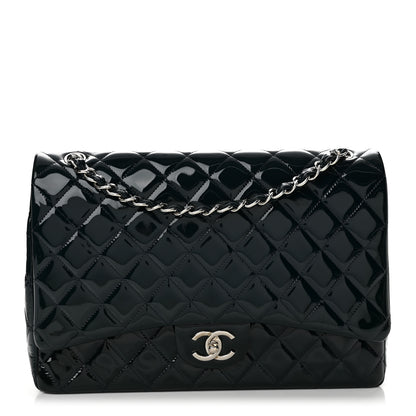 Chanel Patent Quilted Maxi Double Flap Navy Blue 1 of 12