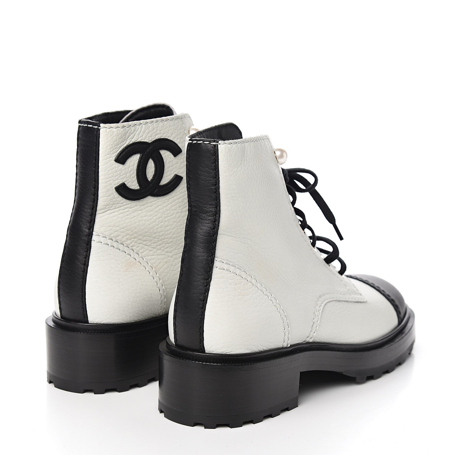 Chanel Lambskin Grained Calfskin CC Cap Toe Short Boots 37.5 White Black 4 of 10