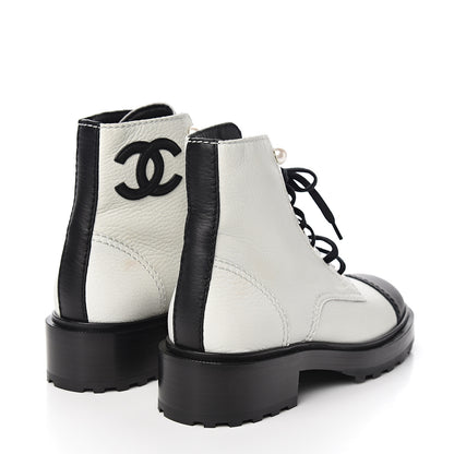 Chanel Lambskin Grained Calfskin CC Cap Toe Short Boots 37.5 White Black 4 of 10