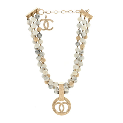 Chanel Metal Marble CC Pendant Choker Necklace Gold White 2 of 4