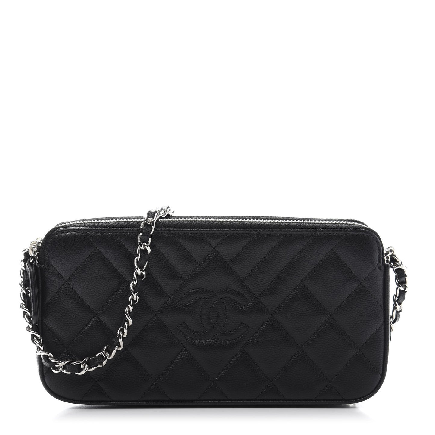 Caviar Quilted Diamond Small CC Duo Clutch With Chain Black