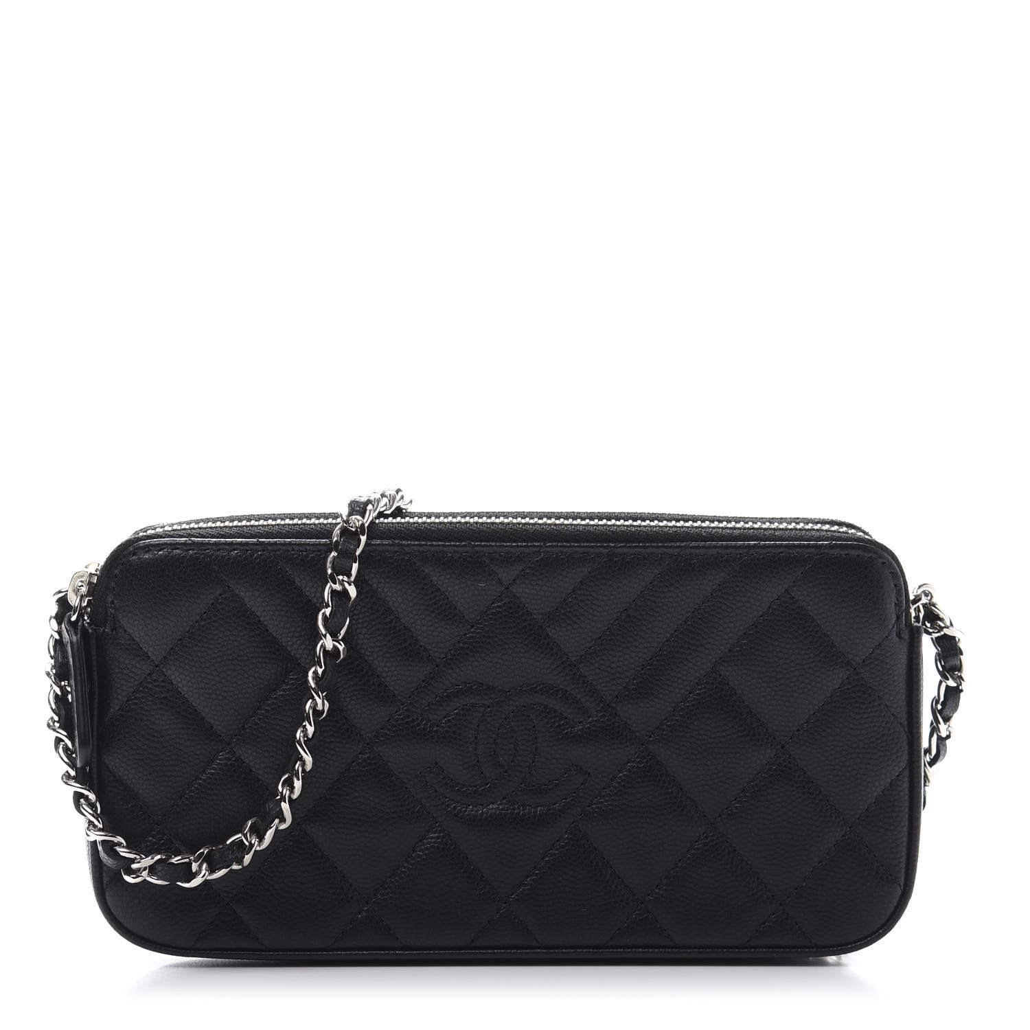 Chanel Caviar Quilted Diamond Small CC Duo Clutch With Chain Black 1 of 12