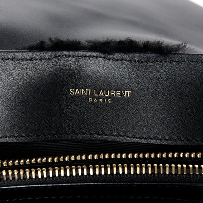 Saint Laurent Suede Shearling Y Quilted Monogram Small Loulou Chain Satchel Black 6 of 11