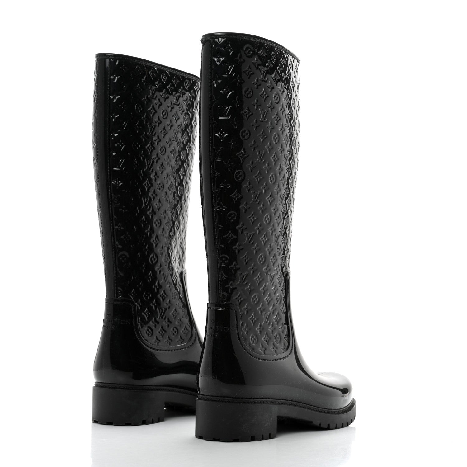 Louis Vuitton Rubber Embossed Monogram Splash Rain Boots 38 Black 4 of 7