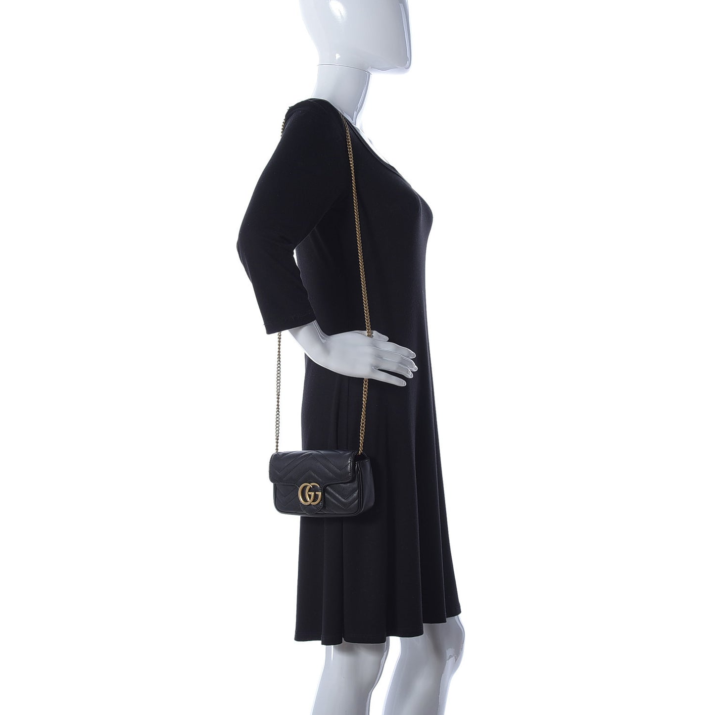 Calfskin Matelasse Super Mini GG Marmont Shoulder Bag Black