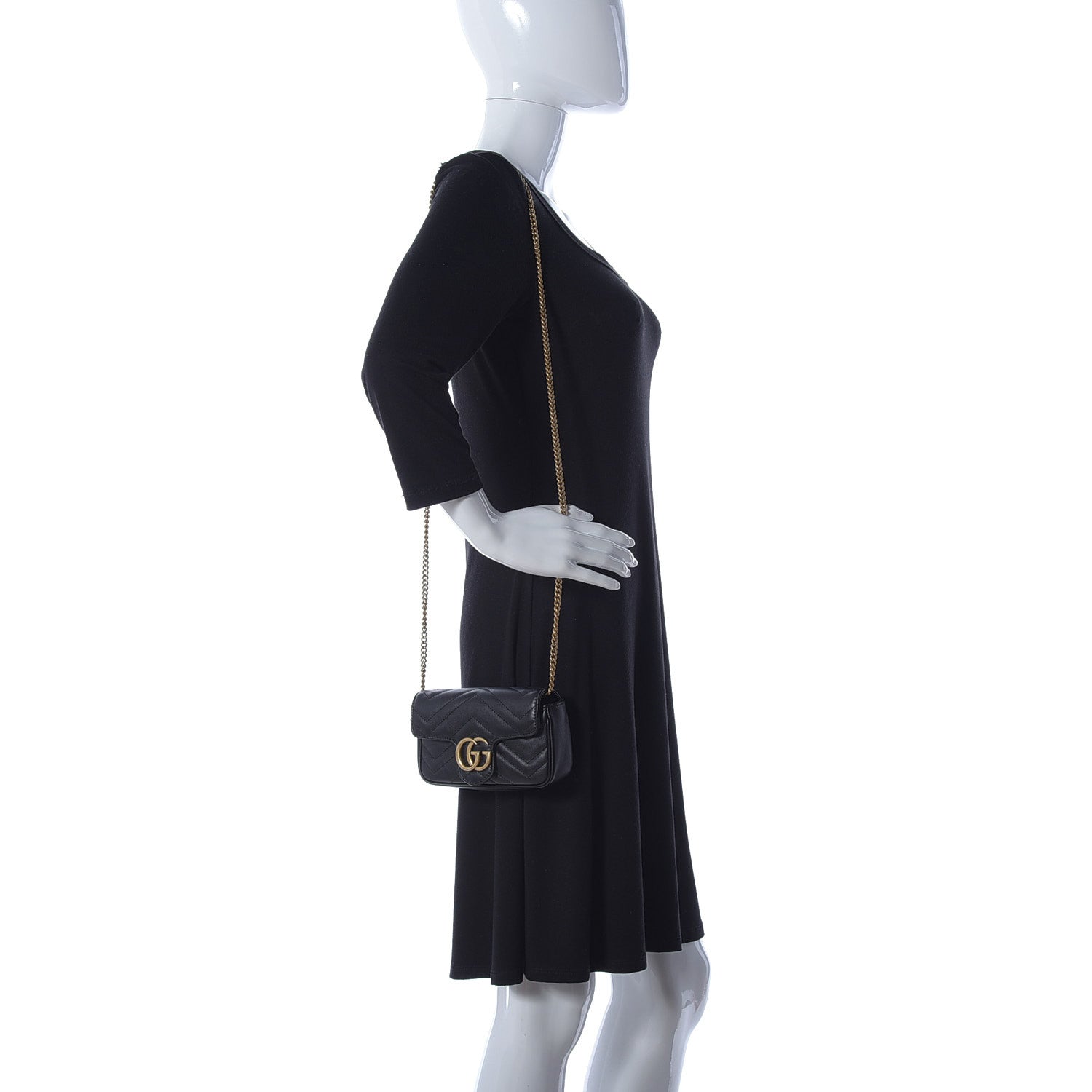Gucci Calfskin Matelasse Super Mini GG Marmont Shoulder Bag Black 2 of 16