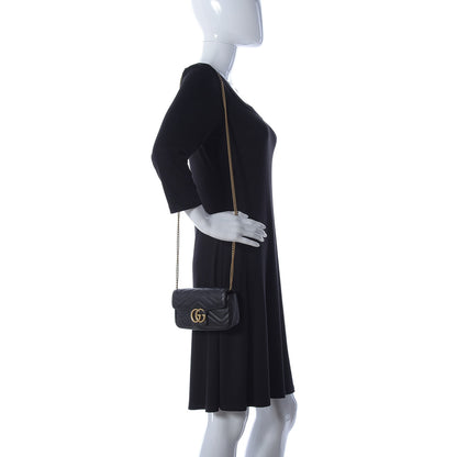 Gucci Calfskin Matelasse Super Mini GG Marmont Shoulder Bag Black 2 of 16