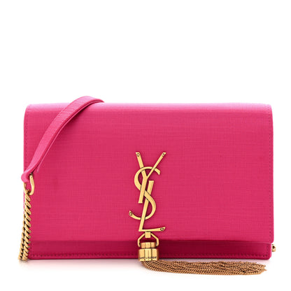 Saint Laurent Satin Woven Monogram Kate Tassel Chain Wallet Guava Pink 1 of 9