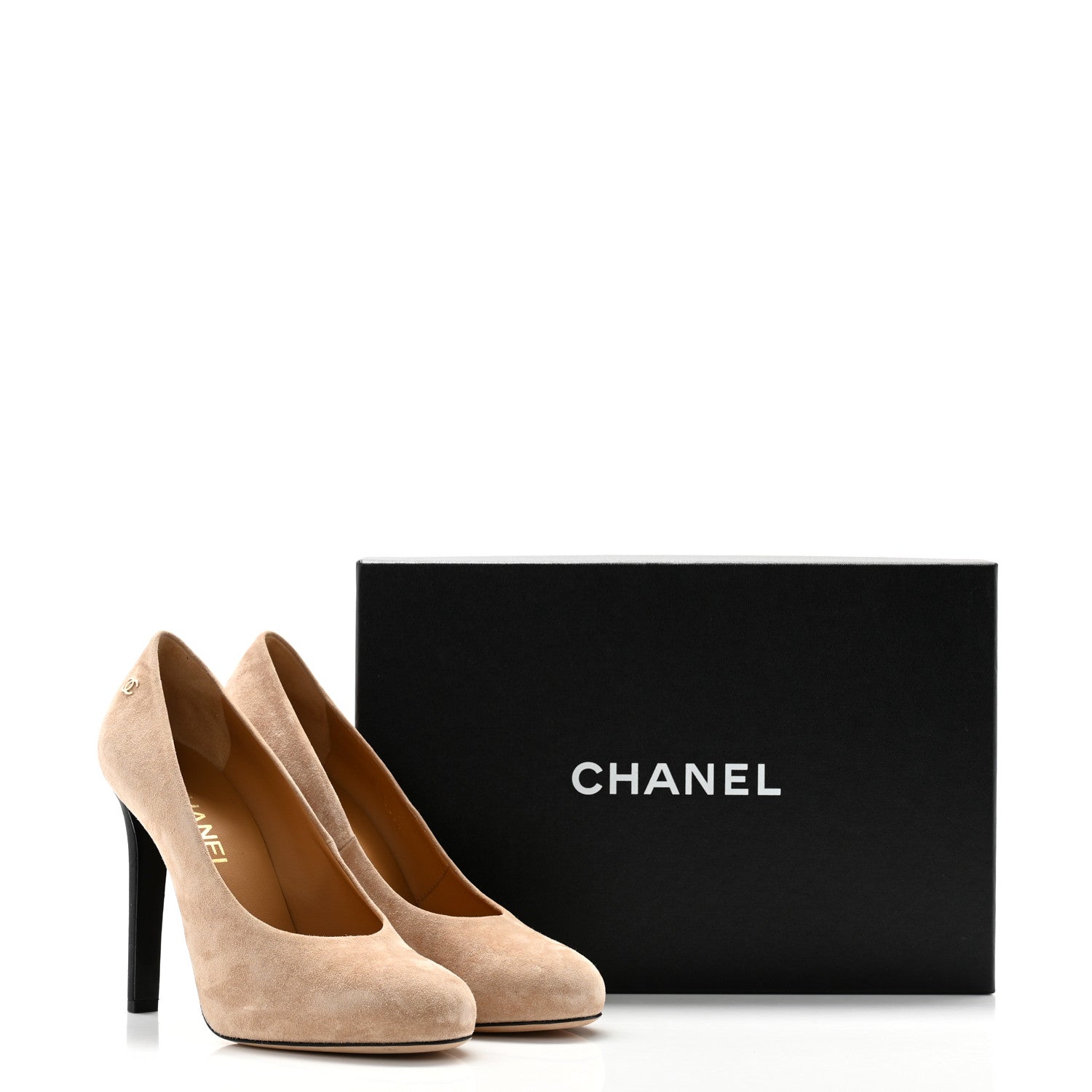 Chanel Suede Calfskin Grosgrain CC Pumps 39 Beige Black 9 of 9