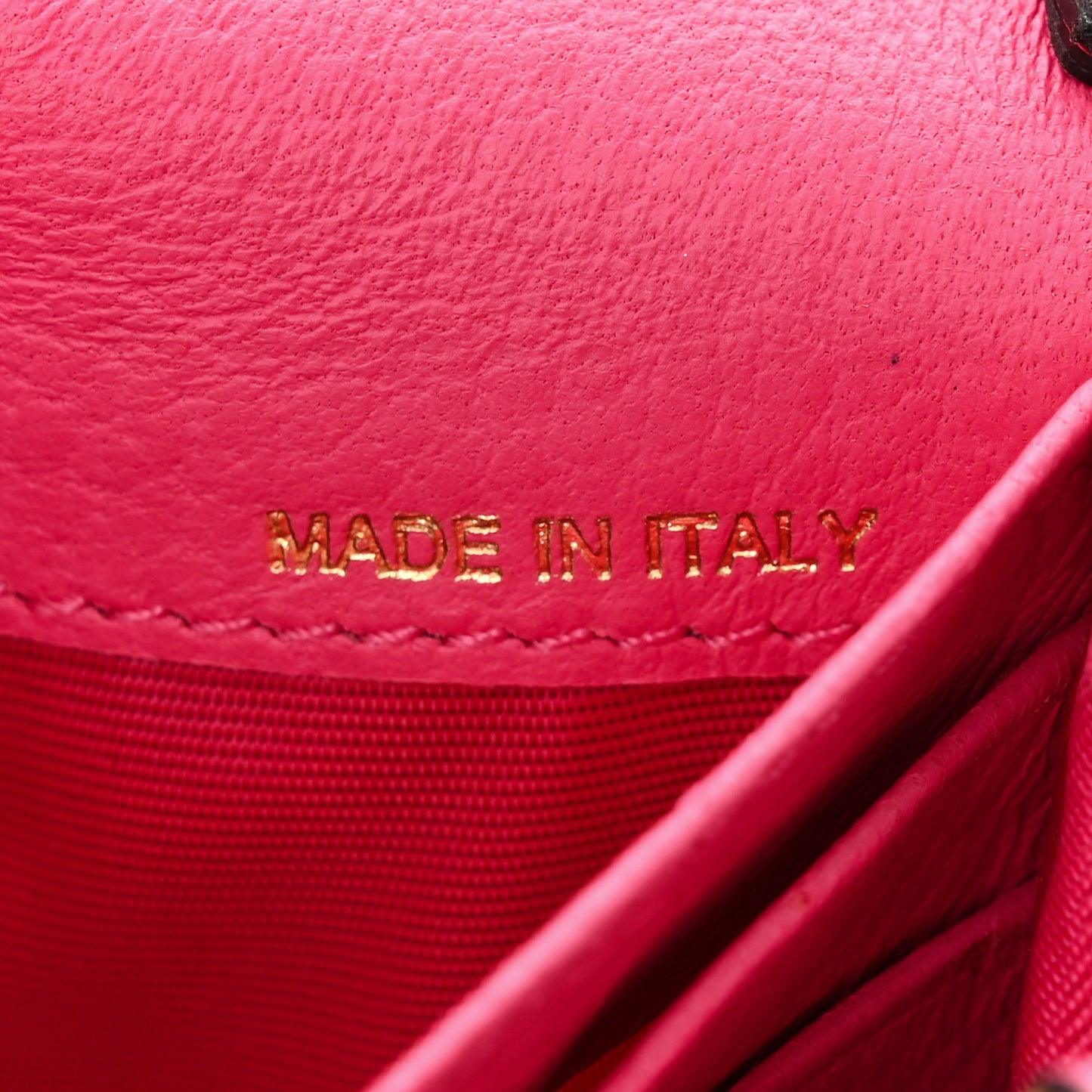 Metallic Pebbled Calfskin Rockstud Flap Wallet On Chain Peony