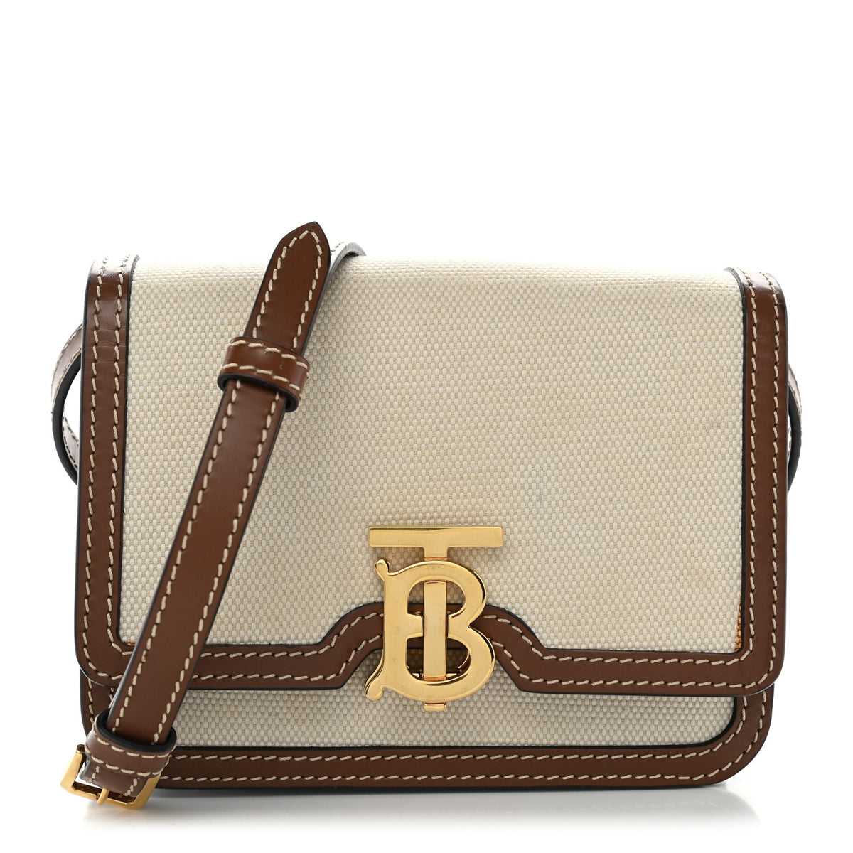 Canvas Calfskin Mini TB Bag Natural