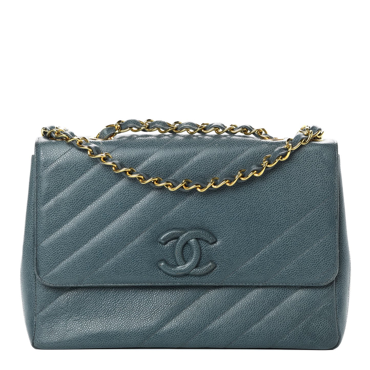 Caviar Diagonal Quilted Jumbo Single Flap Blue