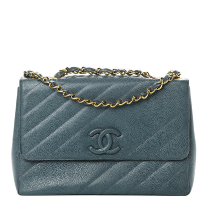 Chanel Caviar Diagonal Quilted Jumbo Single Flap Blue 1 of 18