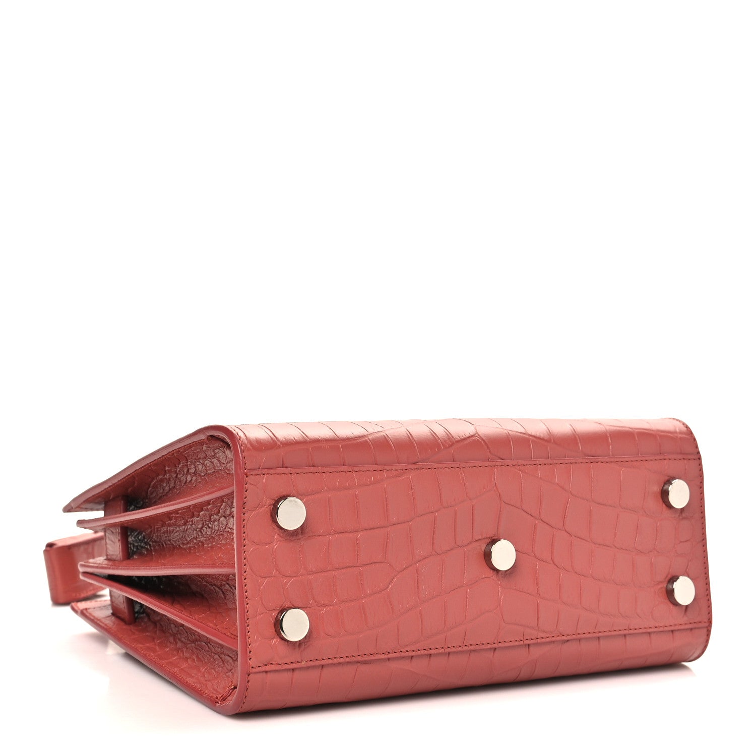 Saint Laurent Calfskin Crocodile Embossed Nano Sac De Jour Rose Fonce 4 of 11