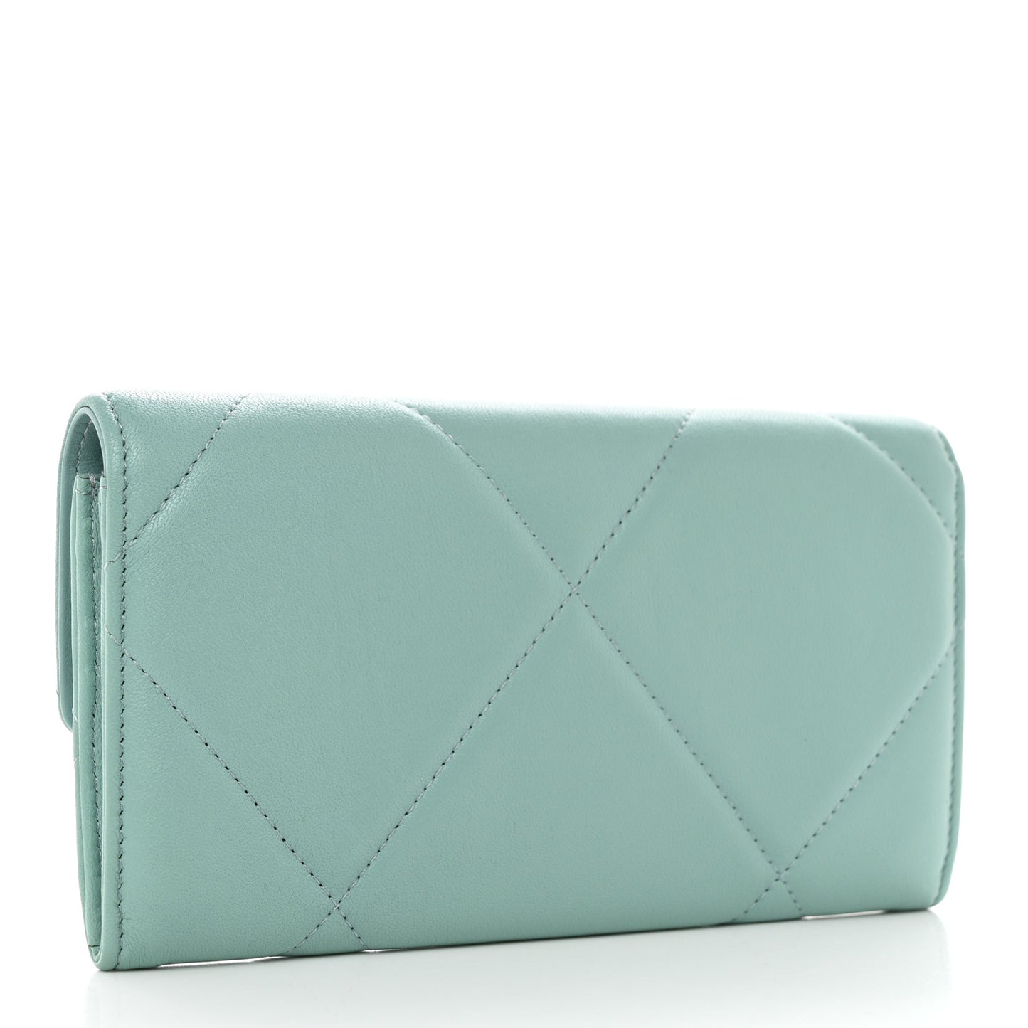 Lambskin Quilted Chanel 19 Flap Wallet Light Blue
