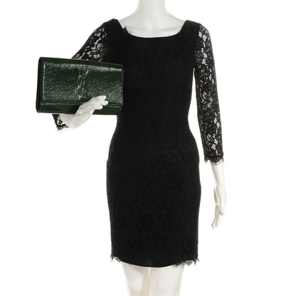 Saint Laurent Distressed Patent Large Belle De Jour Clutch Green 2 of 6