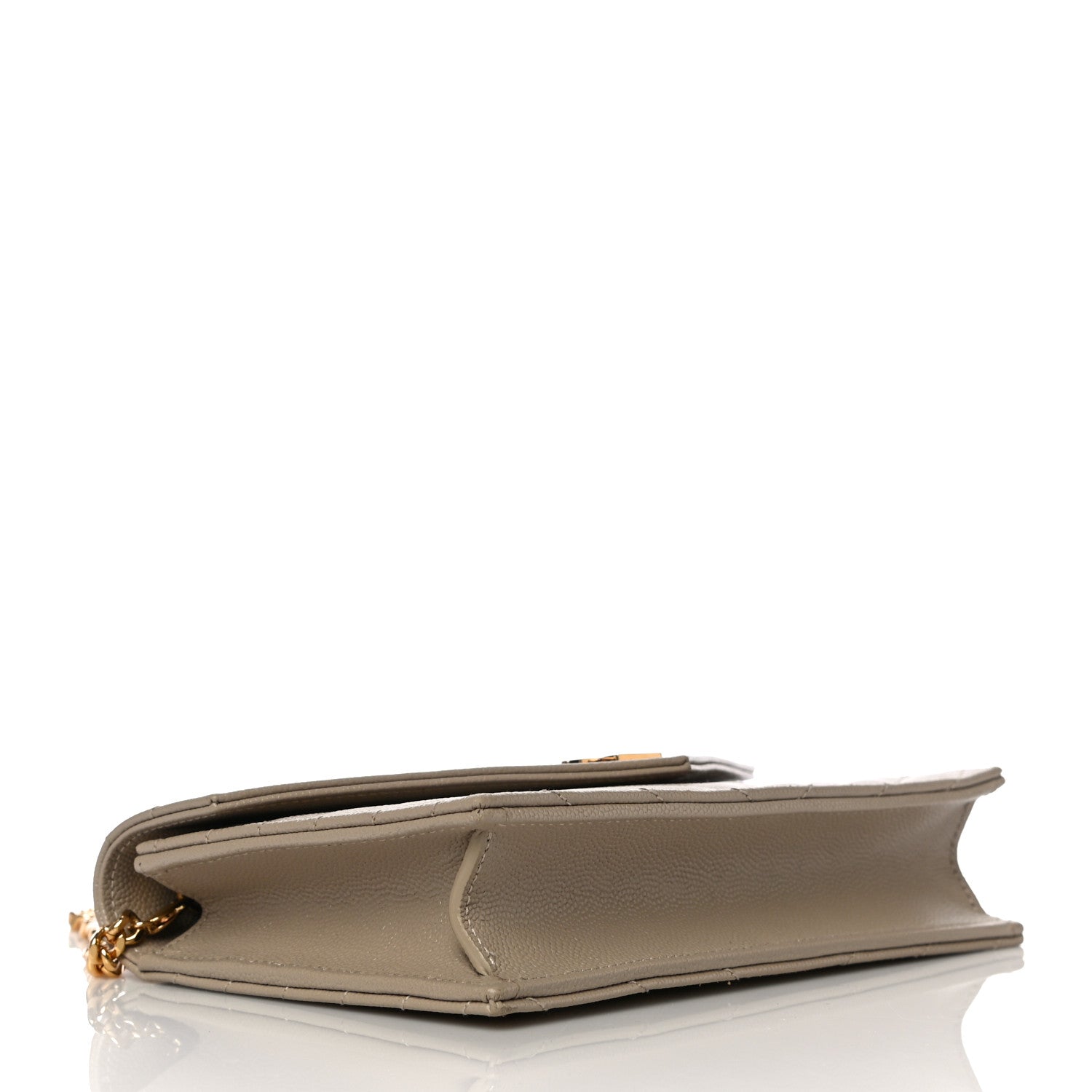 Saint Laurent Grain De Poudre Matelasse Chevron Monogram Envelope Chain Wallet Dark Beige 4 of 11