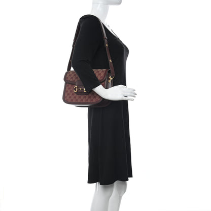 Gucci Monogram Textured Dollar Calfskin Horsebit 1955 Shoulder Bag Sahara Rubino Chardonnay 2 of 10