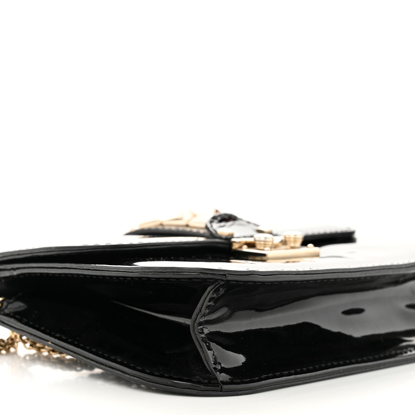 Patent Small Glam Lock Rockstud Flap Black