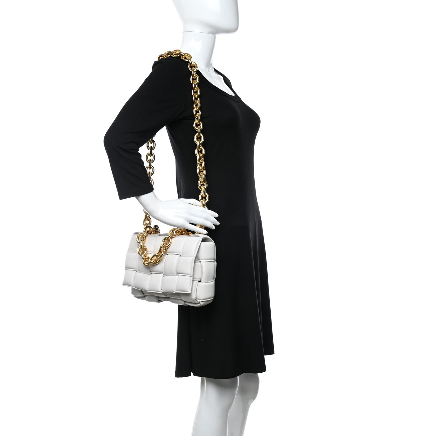 Lambskin Maxi Intreccio Padded Chain Cassette Crossbody Bag Chalk