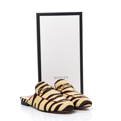 Gucci Calf Hair Tiger Print Womens Princetown Slippers 38 Natural Black Romantic Cherry 8 of 8