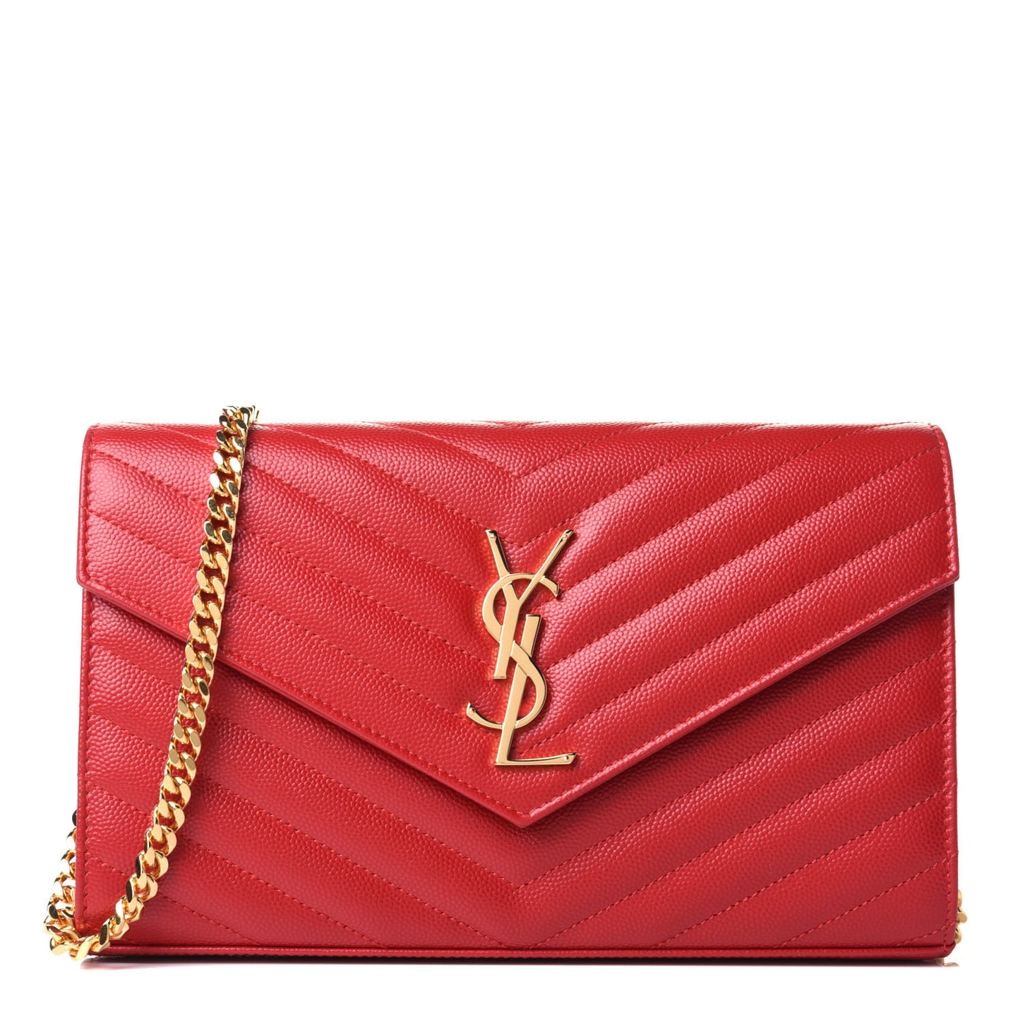 Grain De Poudre Matelasse Chevron Monogram Chain Wallet Red