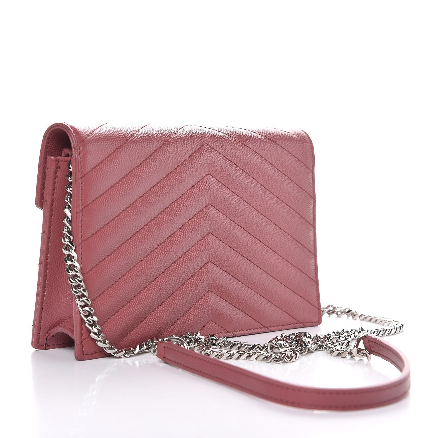 Saint Laurent Grain De Poudre Matelasse Chevron Monogram Envelope Chain Wallet Blush Fonce 3 of 7