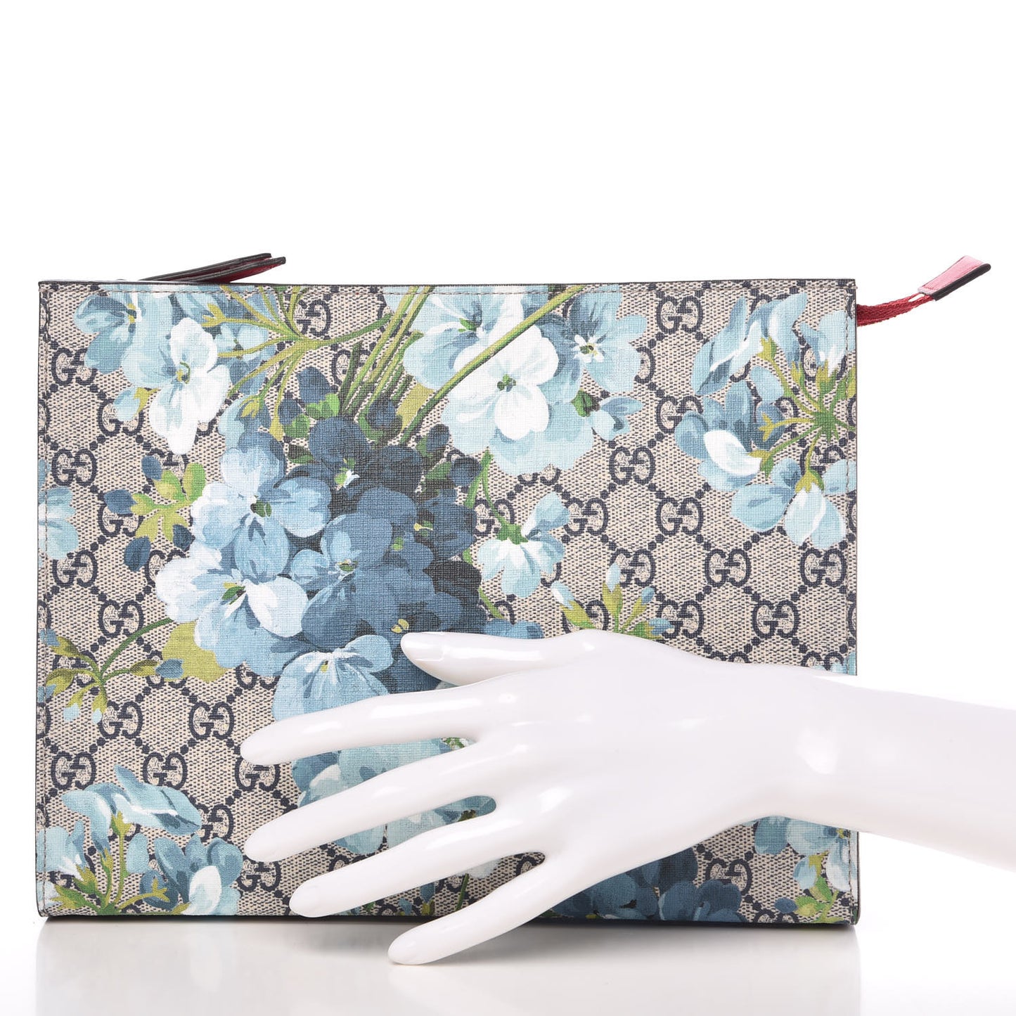 GG Supreme Monogram Blooms Large Cosmetic Case Beige Blue Navy Hibiscus Red