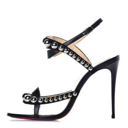 Christian Louboutin Shiny Nappa Suede Galeria 100 Sandals 38.5 Black Silver 1 of 9