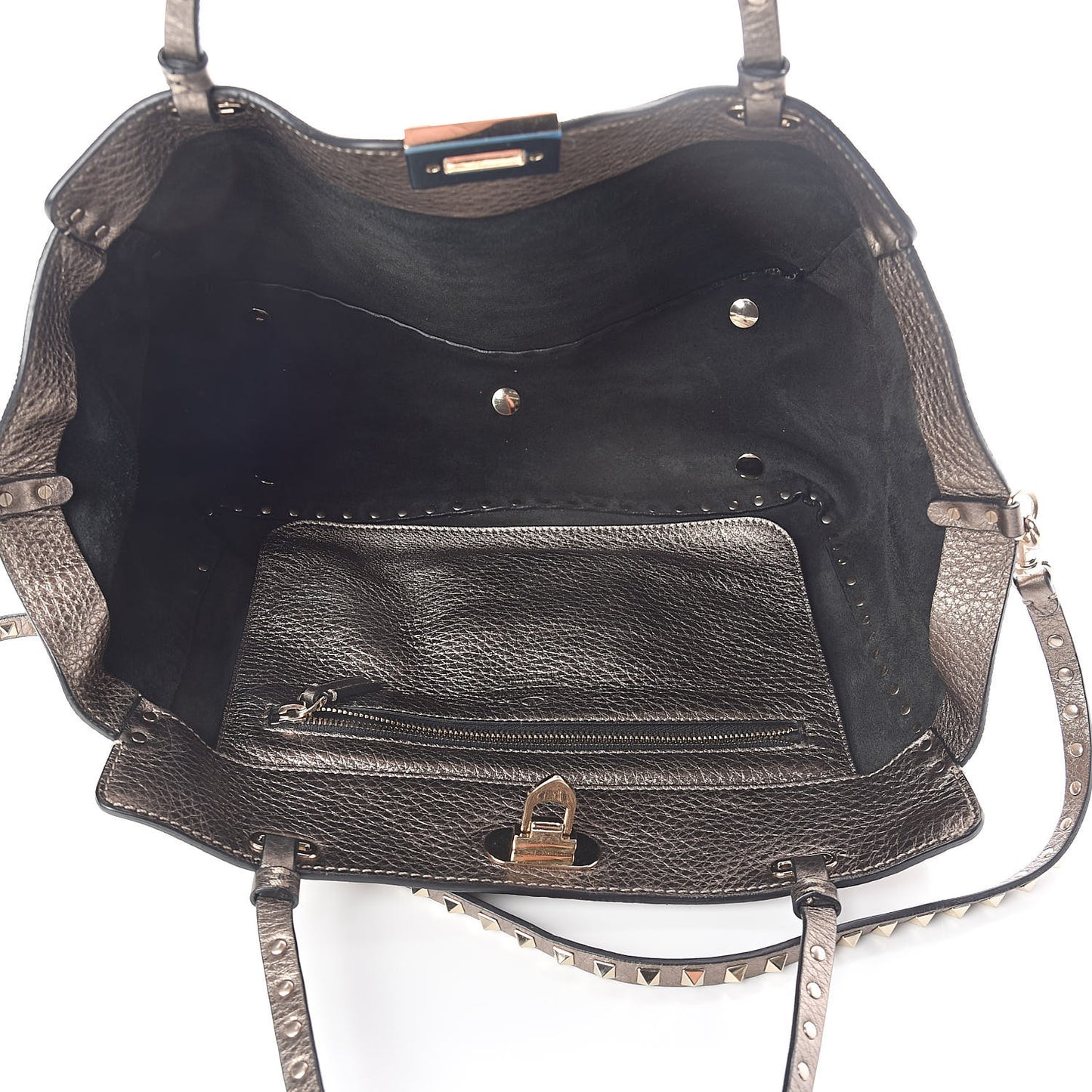 Metallic Alce Printed Calfskin Medium Rockstud Tote Sasso